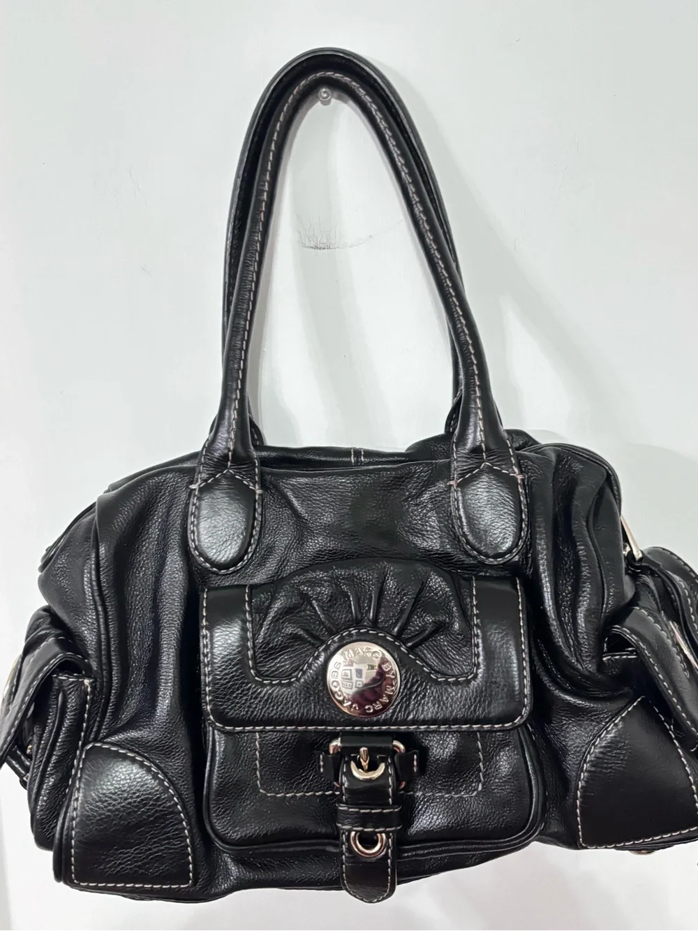 Marc by Marc Jacobs vintage Black Pebbled Satchel Zip Buckle Logo Silver HW - Picture 2 of 15